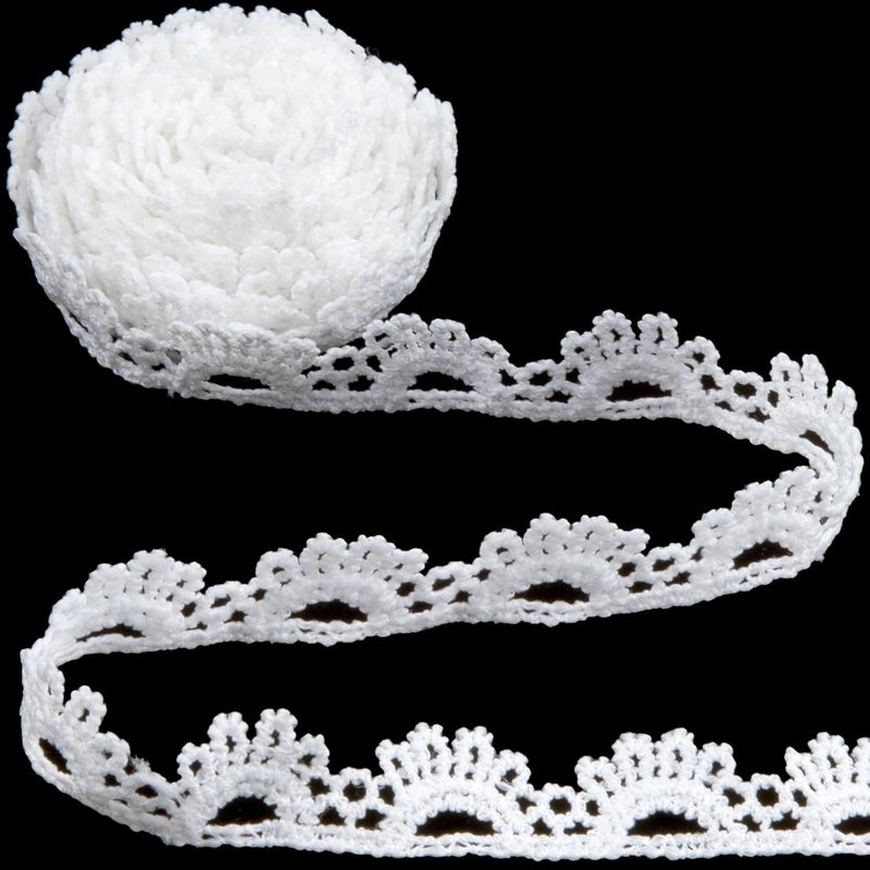 Deozu 4 Yards White Lace Trim, Vintage Crocheted Lace Ribbons, Embroidery Scalloped Edge Laces for DIY Crafts, Bouquet, Sewing, Wedding, Wrapping, Decoration (0.63" Wide) - Image 1